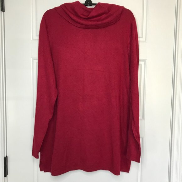 Chico's Cowl Neck Sweater Women's Size 2 (US 12) Long Sleeves Rayon Red Holiday - Picture 3 of 9